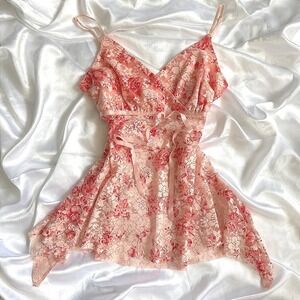 Papaya Pink Floral Lace Handkerchief Hem Camisole Top Small T12304